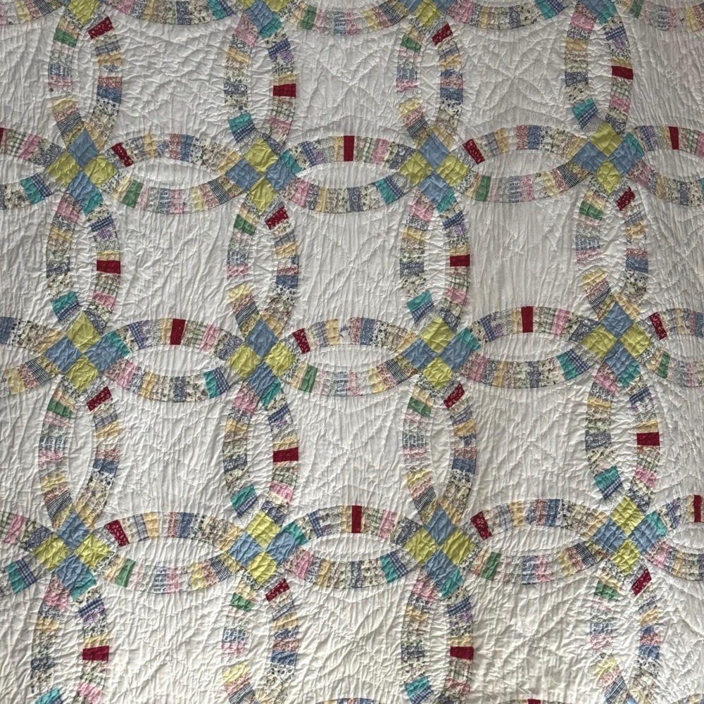 Pottery Barn Double Wedding Ring Patchwork Quilt and 2 shams Full 85" X 101" - Picture 2 of 16